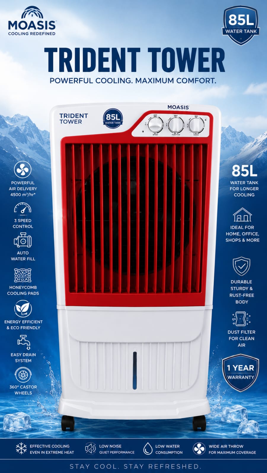 MOASIS Trident Tower 85L Air Cooler