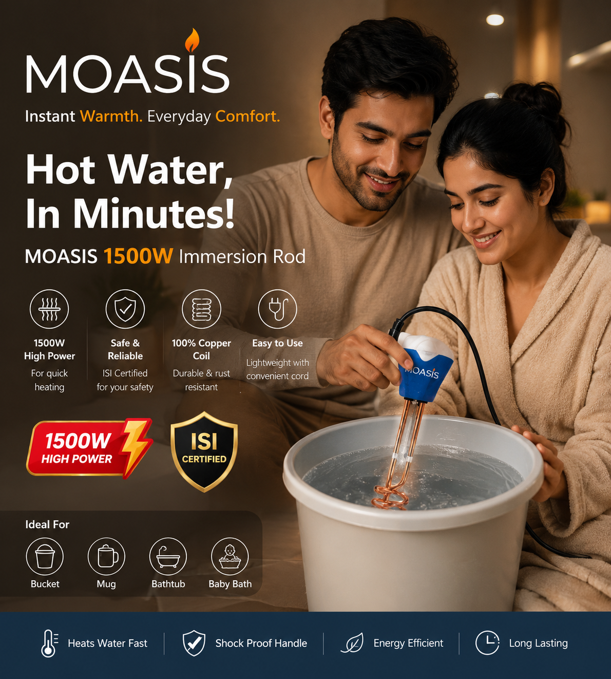MOASIS 1500W Immersion Water Heater Rod