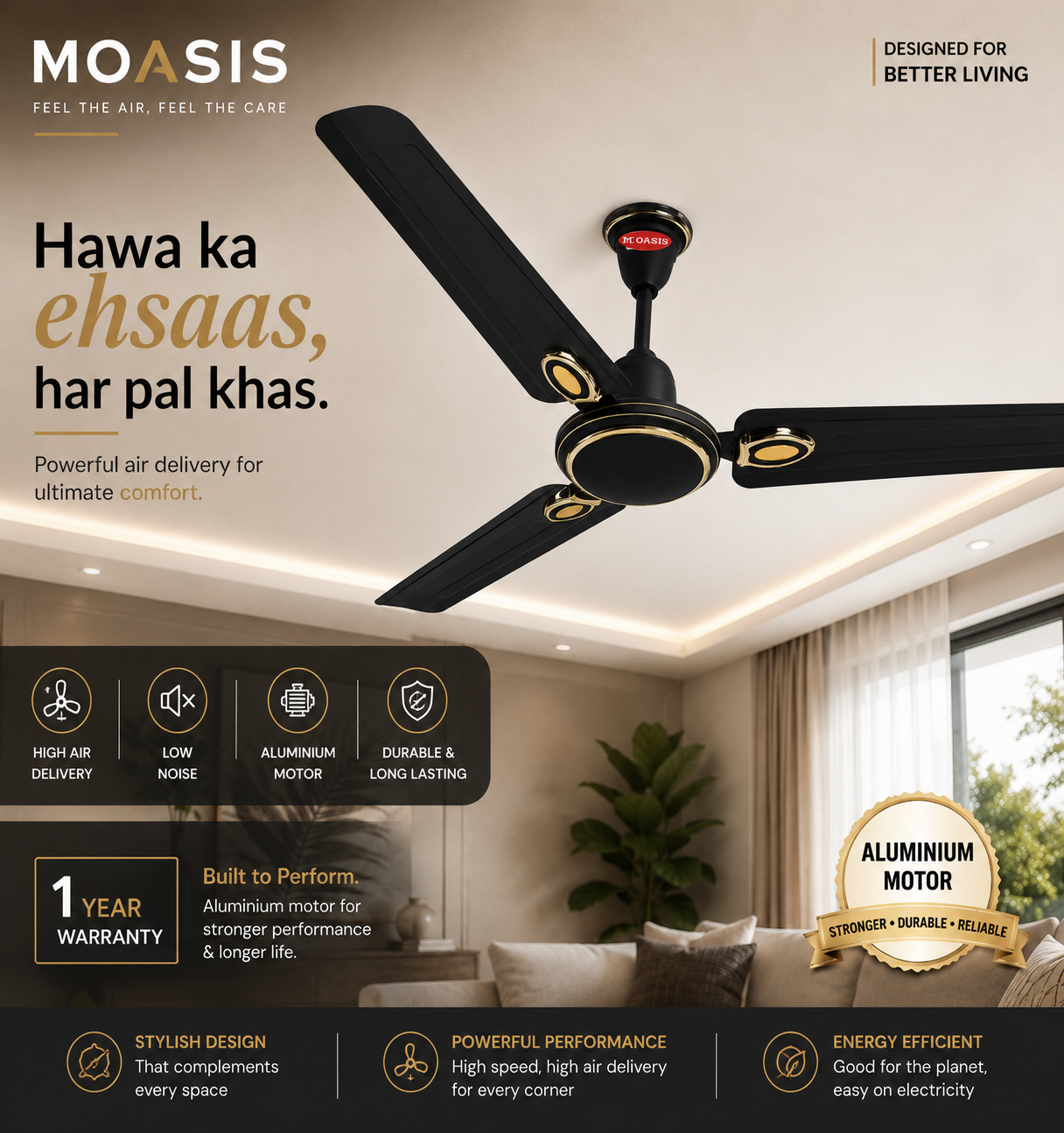 MOASIS Ceiling Fan - Aluminium Motor