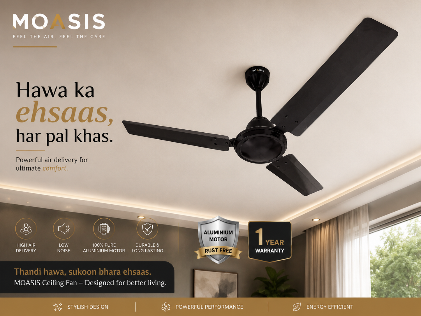 MOASIS Ceiling Fan - Aluminium Motor